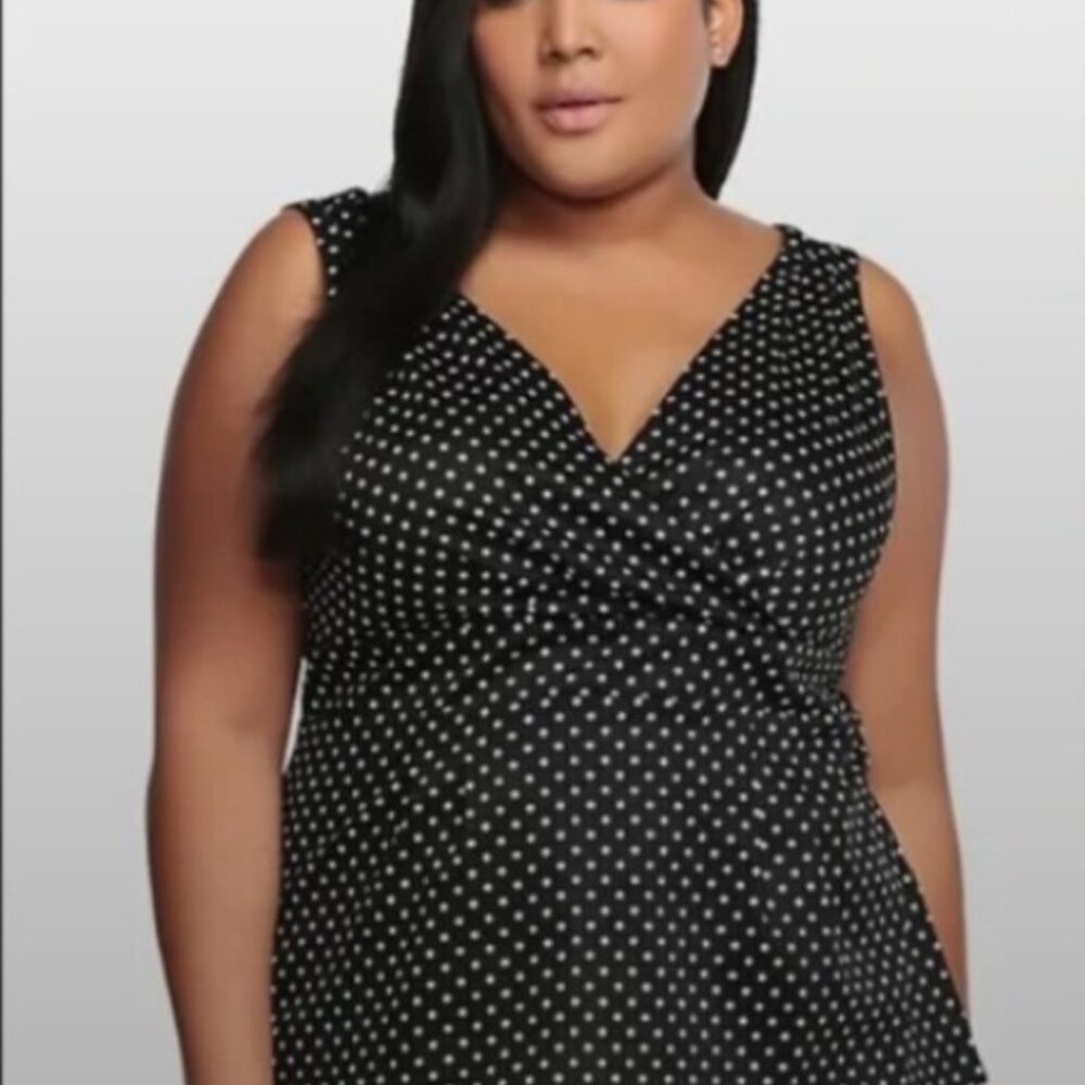Torrid Black White Polka Dot Sleeveless Peplum Style Blouse 1 (14-16 1X)